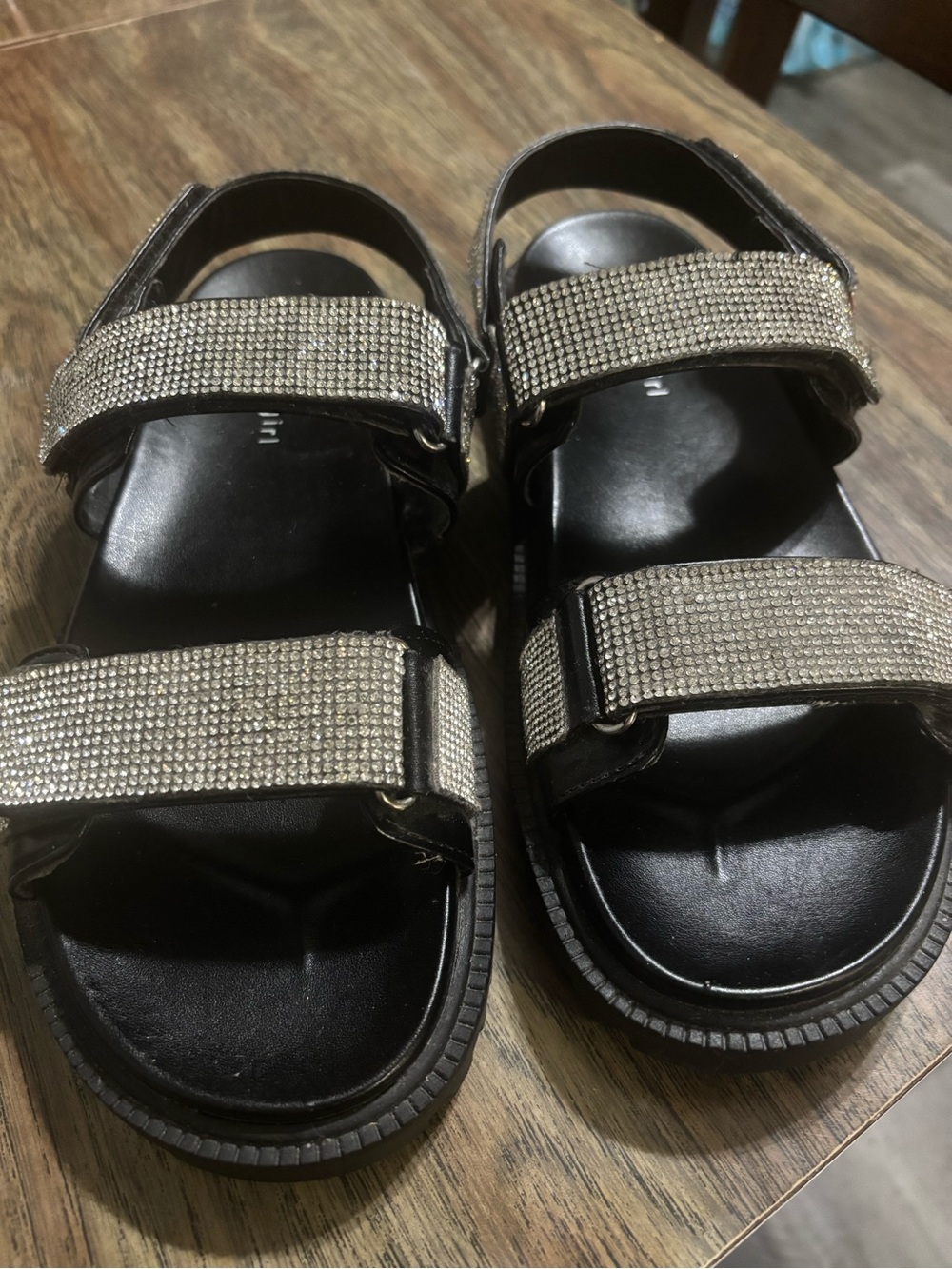 Madden Girl Black Sandals with Rhinestone Straps